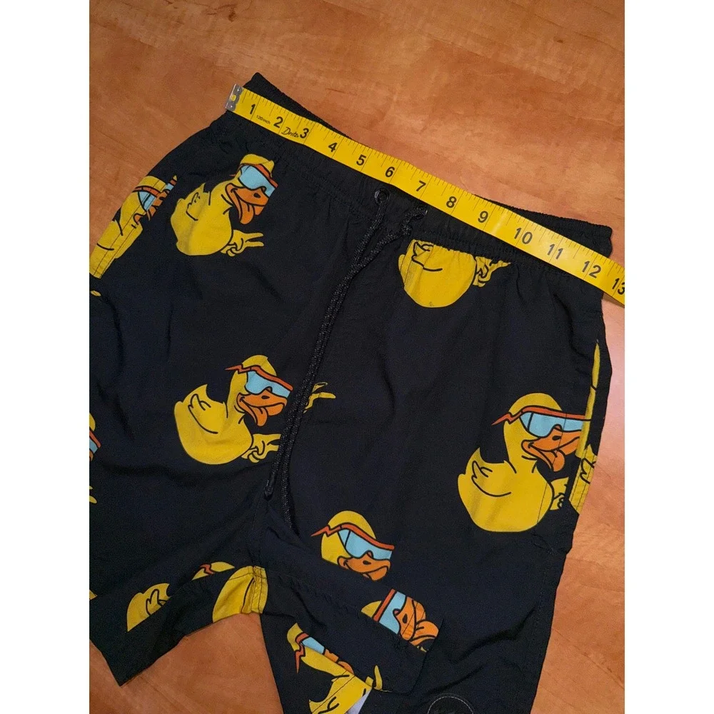 Neff Kids Med Swim Trunks Black Rubber Duck Sunglasses Peace Sign Board Shorts